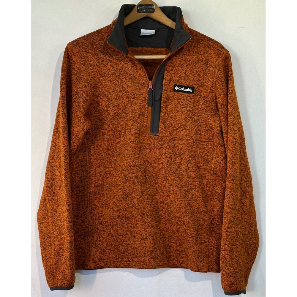 Columbia 1/4 Zip Pullover Sweater Knit Mens S Orange Sporty Colorful